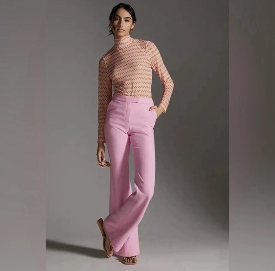 Calça calça cintura alta Anthropologie Exquise elegante perna alargada tamanho G nova com etiquetas