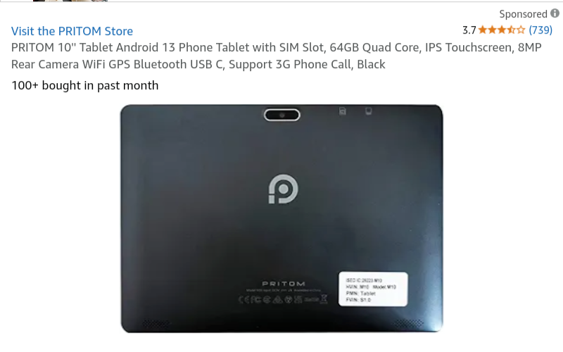 PRITOM Tronpad M10 WiFi & Phone Tablet - supports Phone Call & 2.4