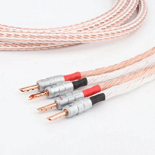 Pair 24 Cores OCC 12TC HiFi Speaker Cable 2 to 4 Audio Banana Y Spade Plug Line - Picture 5 of 11