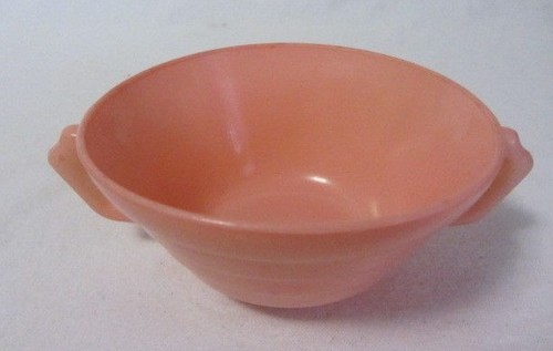 HAZEL ATLAS MODERNTONE PLATONITE PASTEL PINK DOUBLE HANDLE BOWL - Picture 2 of 2