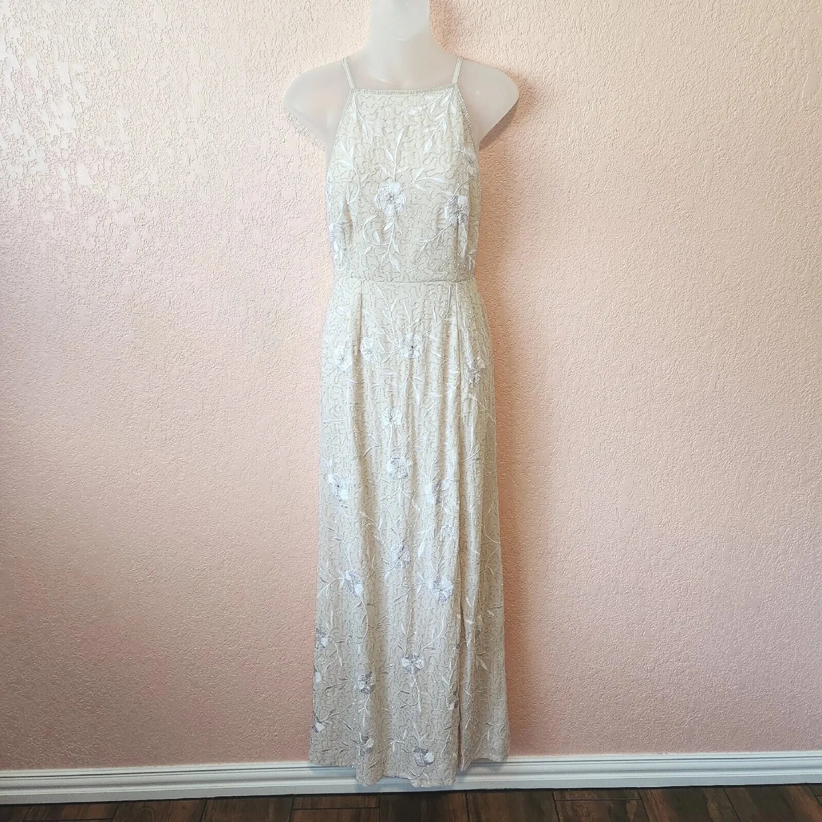 Miss Selfridge Cream White Floral Beaded High Neck Formal Maxi