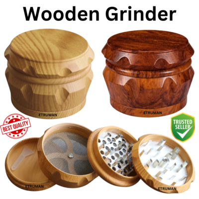 Wooden 4 Part Metal Herb Grinder 40mm Tabacco Spice Crusher Sharp Teeth UK 