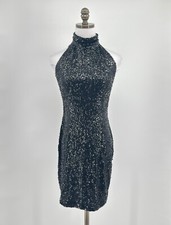 Niteline by Della Roufogali Black Sequin Halter Short Bodycon Dress