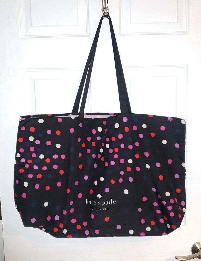 Kate Spade XL Canvas Foldable Shoulder Shopping Travel Beach Pool Tote Bag Black
