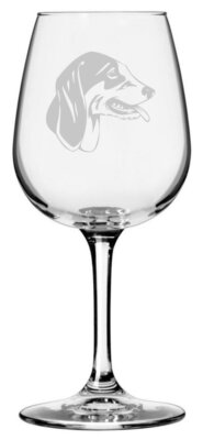 Chien Francais Blanc et Noir French White & Black Hound Dog Etched  Wine Glass