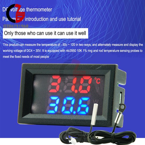 DC4~30V Thermometer Digital Temperature Sensor NTC Metal Sample Dual LED Display - Picture 7 of 18
