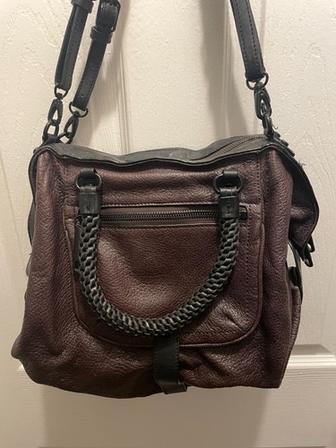Gryson Olivia Brown "Skye" Made In Italy Two Toned Leather Satchel Bag - Picture 4 of 11