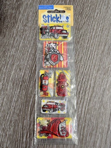 Vintage Amscan Stickers 6 PCS One Sheet Craft Scrapbooking FIREMEN FIREFIGHTER - Afbeelding 8 van 14