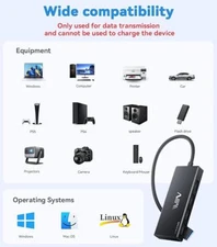 USB 3.0 4-Port Hub Splitter Adapter for Laptop, Xbox, PC - Black