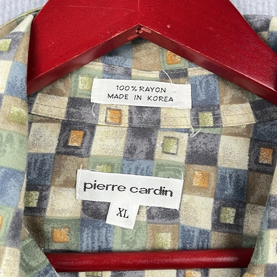 Pierre Cardin Rayon Shirt XL Vintage 90s Geometric Pattern Short Sleeve Korea - Image 3 of 4