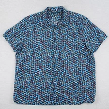 Perry Ellis Short Sleeve Button Up Shirt Mens Size XXL Blue Linen Cotton Blend