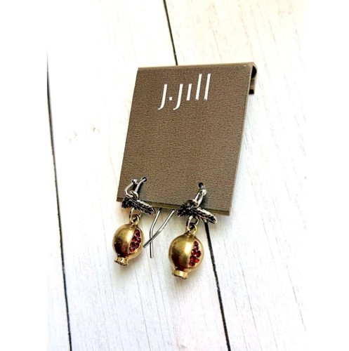 NEW NWT J Jill Delicate Gold Pomegranate Ruby Crystal Drop Earrings $29 Retail