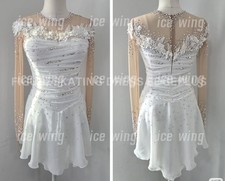 Ice Figure Skating Dress Elasticity Competition Skating Jeweled white