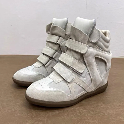 Isabel Marant Women s White High Top Wedge Sneakers Hook & Loop Strap