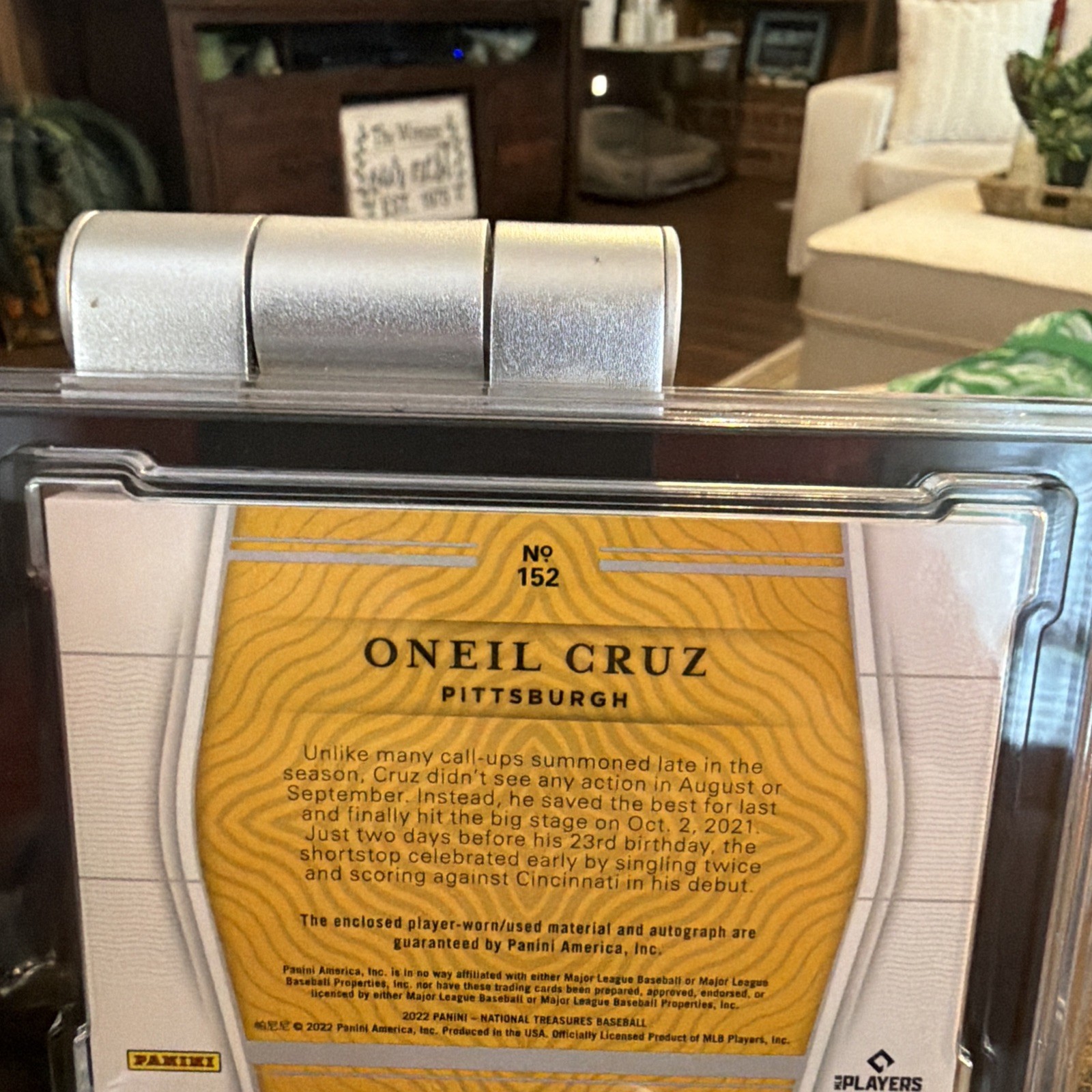 Oneil Cruz 2022 National Treasures #RPA Numbered /99 Rookie Patch Auto RC SGC 9 view 10