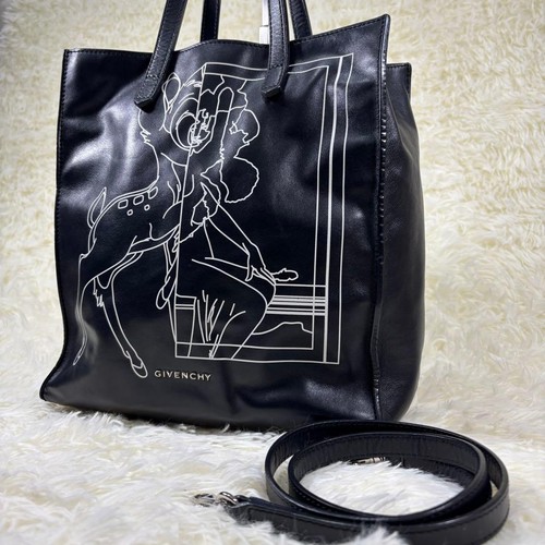 Givenchy Bambi Black Leather 2way Tote Shoulder Bag Authentic Japan Rare 0513969