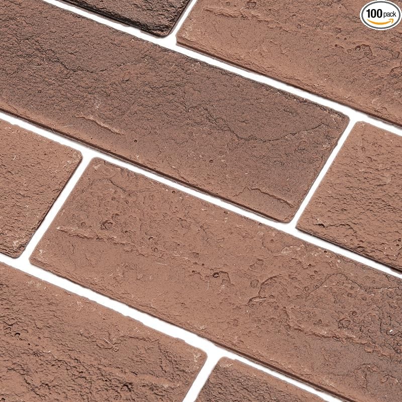 100 Vintage Brown/Red Faux Brick Wall Tiles, 3D Thin Brick Veneers Red/Brown