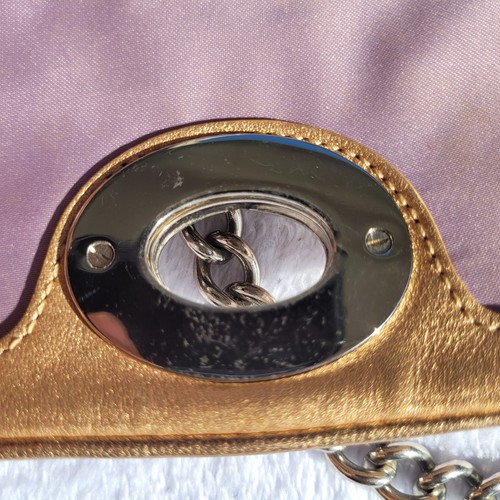 Sac COACH cuir métallisé doré chaîne Madison mini épaule logo monogramme RARE !! - Photo 8/9
