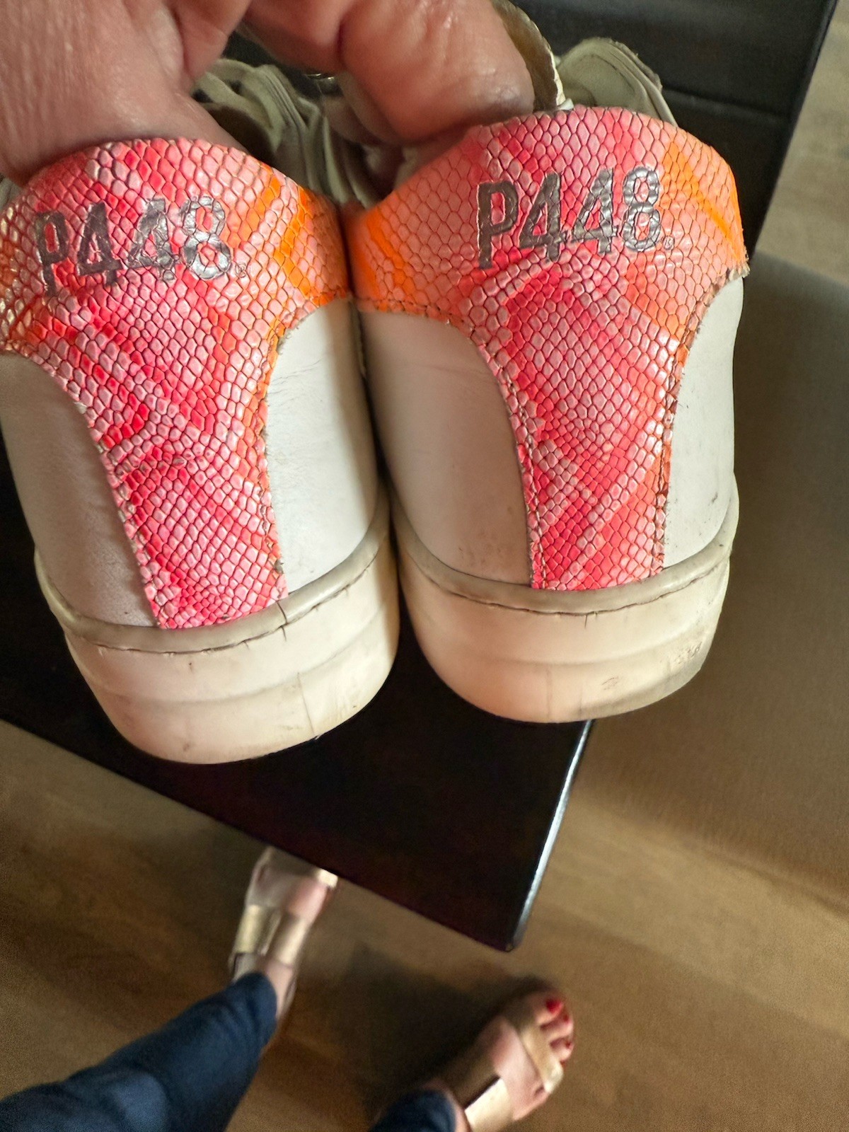 P448 White Python Suede  leather Sneaker pink pyt… - image 4