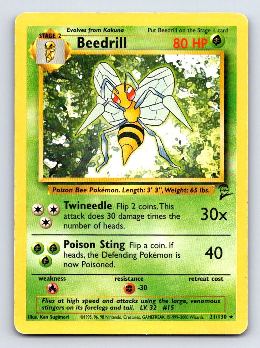Beedrill 21/130 Rare Base Set 2 Pokemon Heavily Played