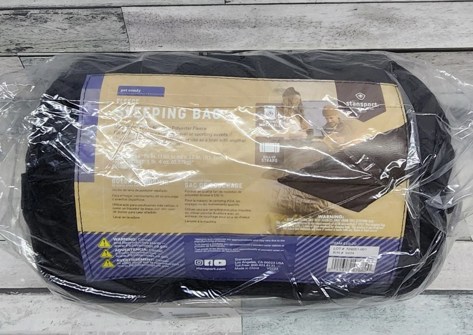 Saco de dormir Stansport polar 100 % poliéster cepillado polar. 75”x32” Nuevo Negro Foto 2 de 4