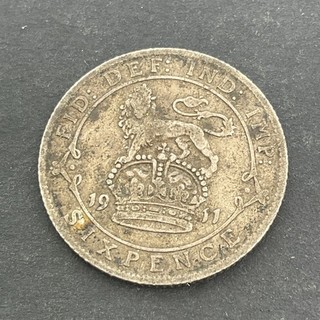 1911 George V Silver Sixpence coin