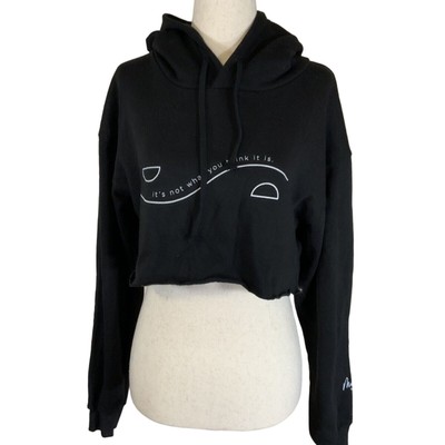 PHAT BUDDHA Cropped Black Hoodie With White Graphics & Hoodie Size S