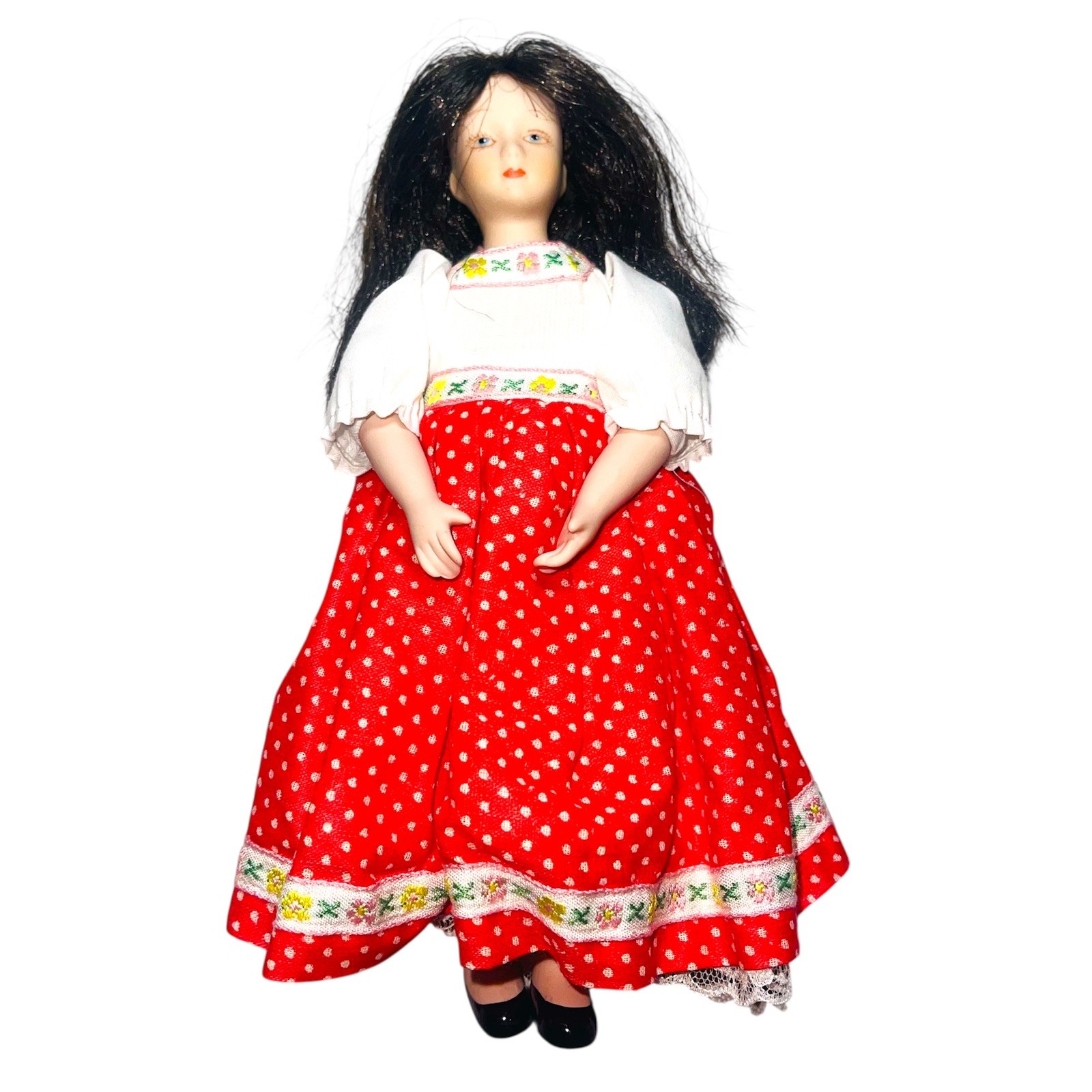 Vintage Porcelain Doll Girl Brown Hair Blue Eyes 8