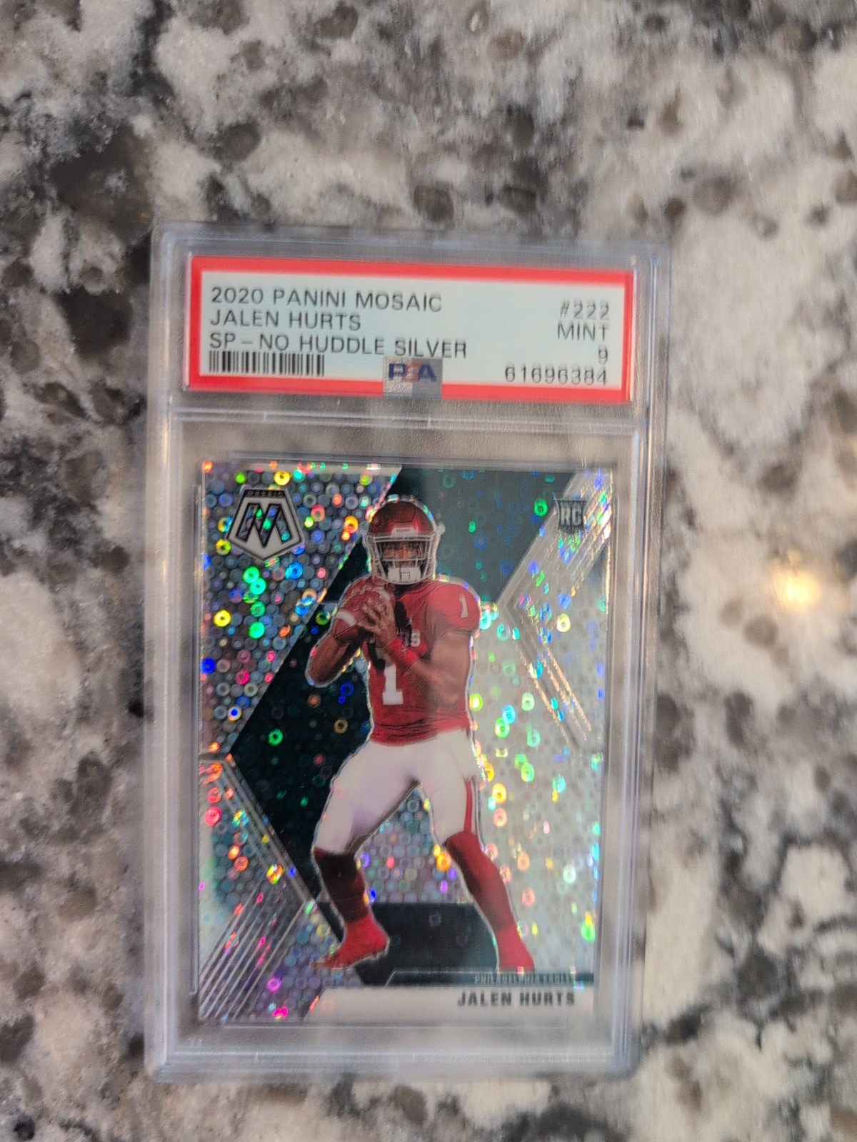 LOW POP 2020 Mosaic Jalen Hurts Silver No Huddle SP Variation #222 PSA 9