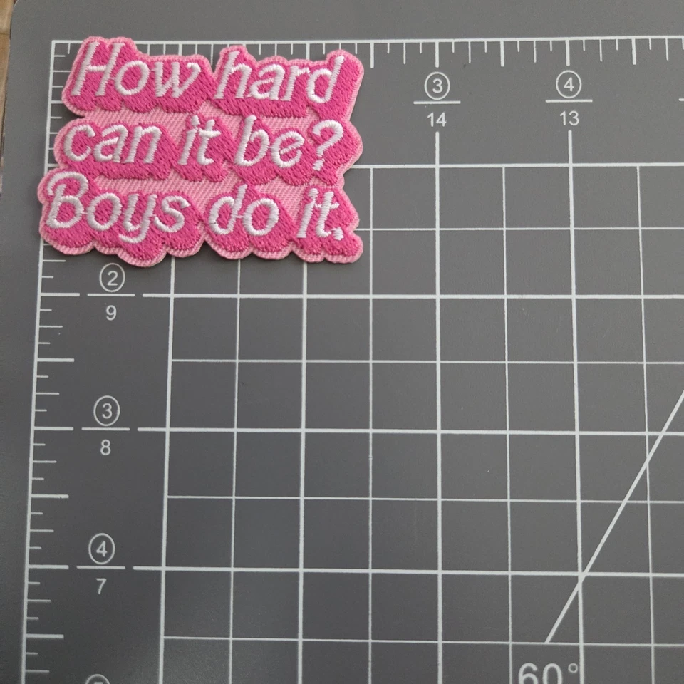How Hard Can It Be Boys Do It Pink Doll Feminist Iron On Patch - Image 2 of 2