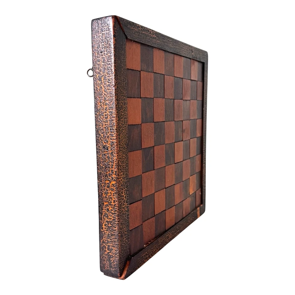 Antique 1800s Folk Art Decorative Inlaid Wood Checker Game Board - Wall Hanging - Image 3 of 4