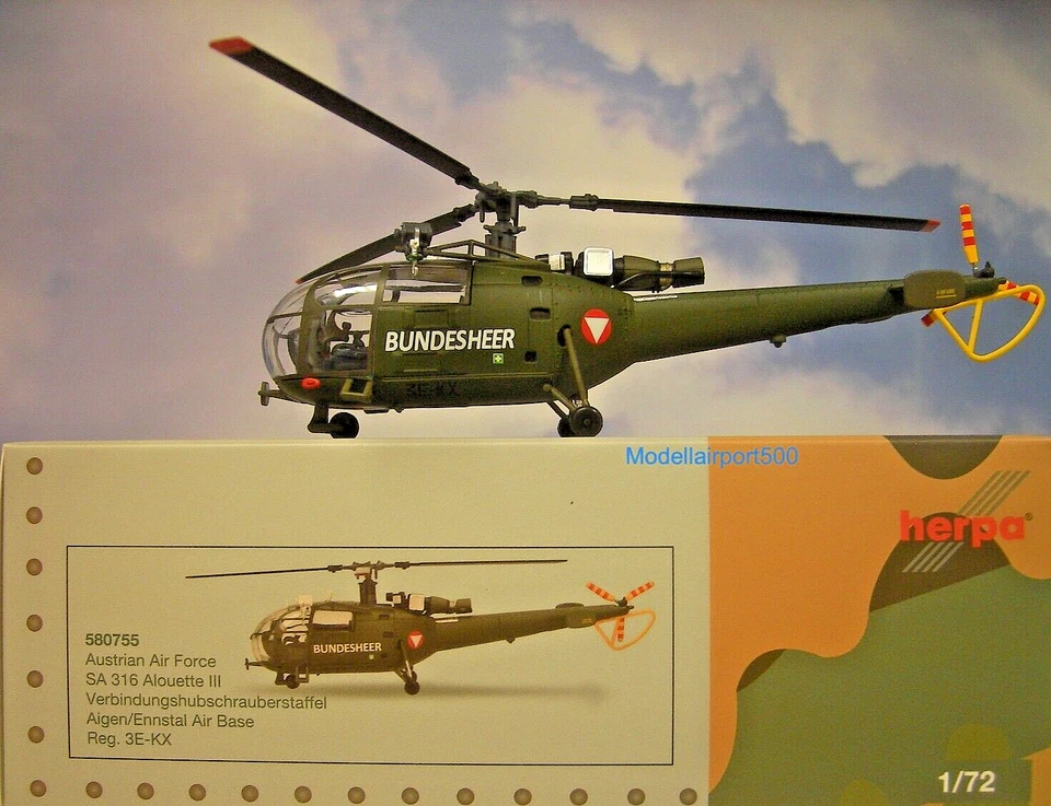 Herpa Wings 1:72  Alouette III  Austrian Air Force  580755 Modellairport500 - Bild 1 von 2