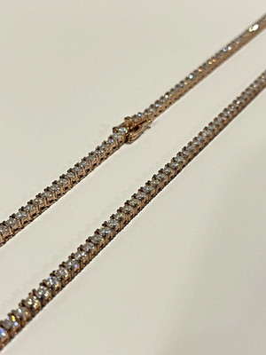3mm Flawless D Color Moissanite Tennis Necklace Set In 14k Rose Gold (20 Inch)