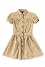 Polo Ralph Lauren Girls Khaki Shirt Dress Size 7 Preppy Classic Cotton