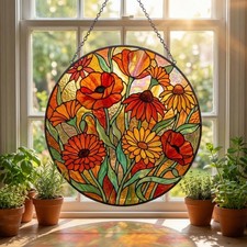 Wildflower Stained Glass Suncatcher, Daisy Poppy Window Hanging Gift