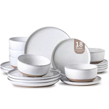 Plates and Bowls Sets, 18 Pieces Porcelain Dishes Sets Service for 6, Stonewa...