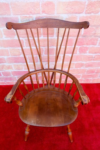 Vintage Nichols Stone Comb Back Windsor Chair Wood Armchair Gardner Mass Stamp
