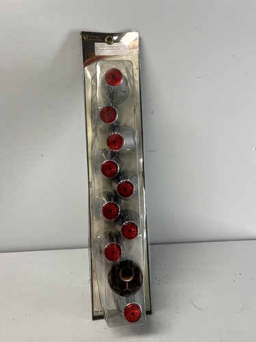 ABS 10PC Chrome Lug Nut Covers with Flanges Red Reflectors Plastic 33mm x 3-1/4