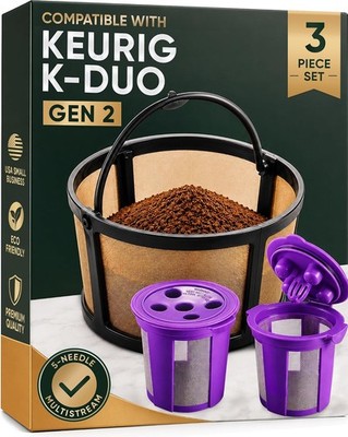2 Reusable K Cups for Keurig Duo Gen 2 - Carafe Mesh Coffee Filter Basket