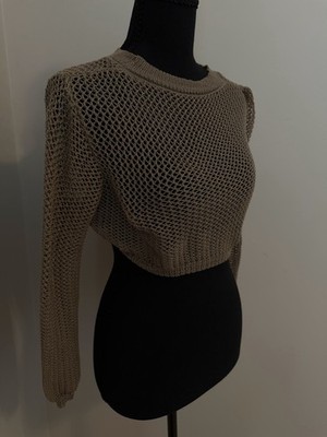 Reversible Open-Knit Crop Sweater Lightweight and Versatile Layering Top Size S