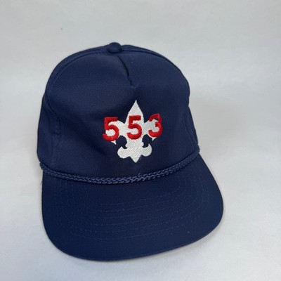 YoungAn Hat Men's OSFA Navy Blue Fleur-de-lis 553 Leather Strapback BSOA Troop