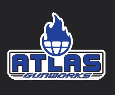 2 Premium Print Atlas  Gunworks White Background Weatherproof Vinyl Stickers