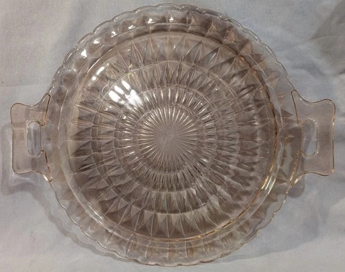 Vintage Jeanette Depression Glass Pink Windsor Handled Cake Plate Exc Used Cond!