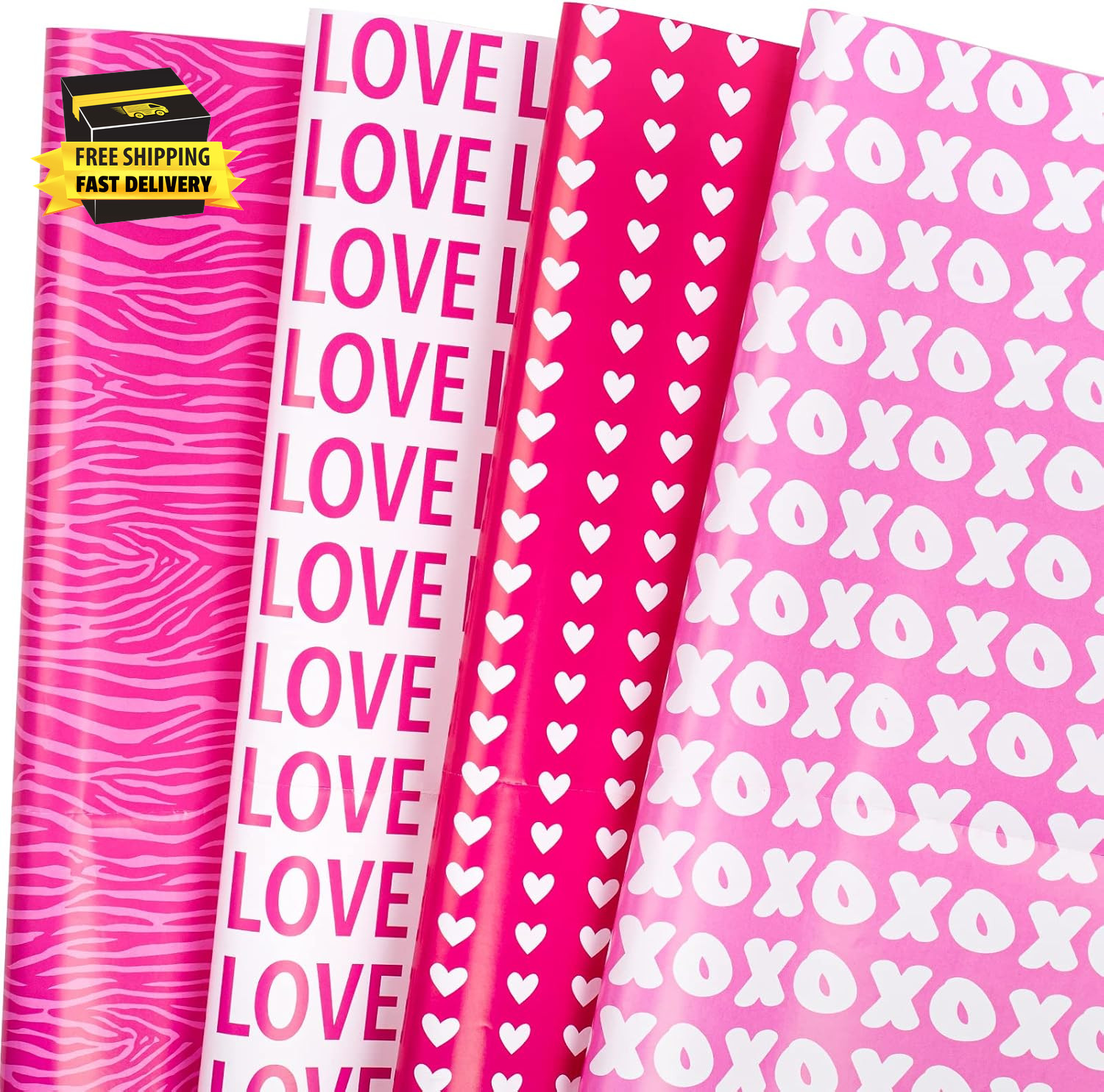 Pink Valentine'S LOVE Wrapping Paper, Heart/Xo Xo/Love/Zebra