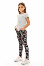 Creamy Soft Sugar Skull Floral Kids Leggings - USA Fashion