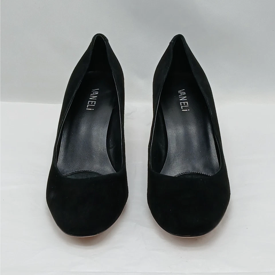Zapatos de salón VANELi sin cordones para mujer 9M negros gamuza tacón bloque oficina carrera trabajo Foto 2 de 4