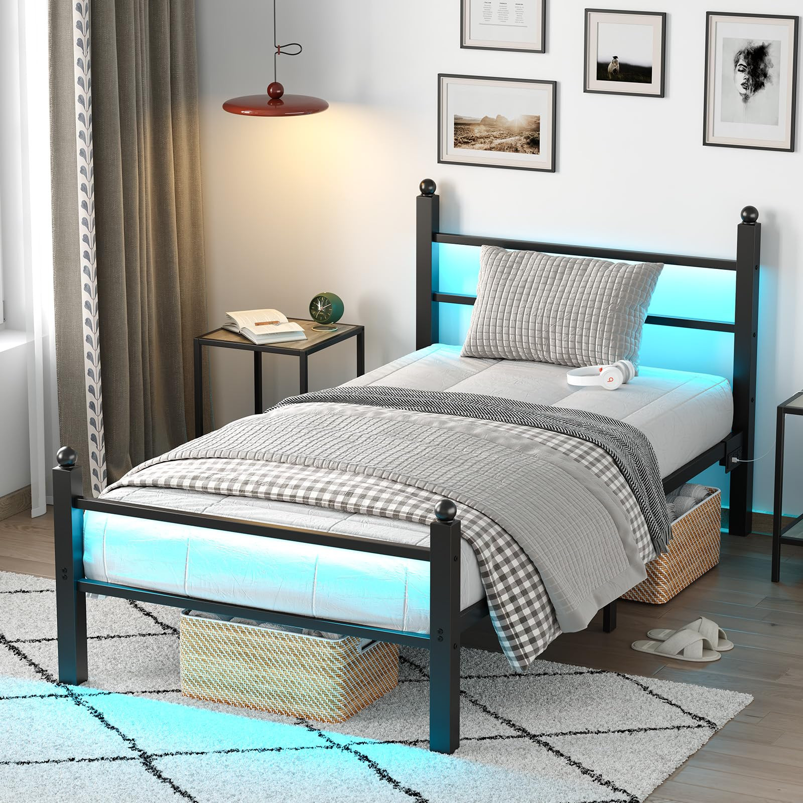Twin Bed Frame with Headboard and Footboard Heavy Duty Steel Slats Support Sturdy Metal Platform-image