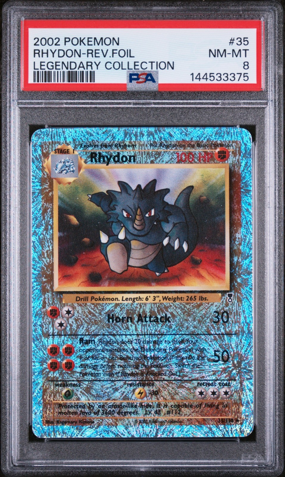 Pokemon Card RHYDON Reverse Holo 35/110 Legendary Collection 2002 Vintage PSA 8