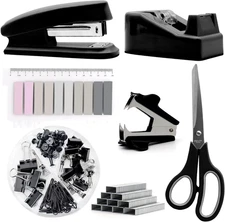 Black Desk Accessories, Black Office Supplies, Stapler and Tape Dispenser Set, B