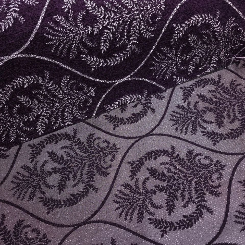 Purple & Silver Ogee Medallion Reversible Chenille Upholstery 56"W By Yard - Image 4 of 4